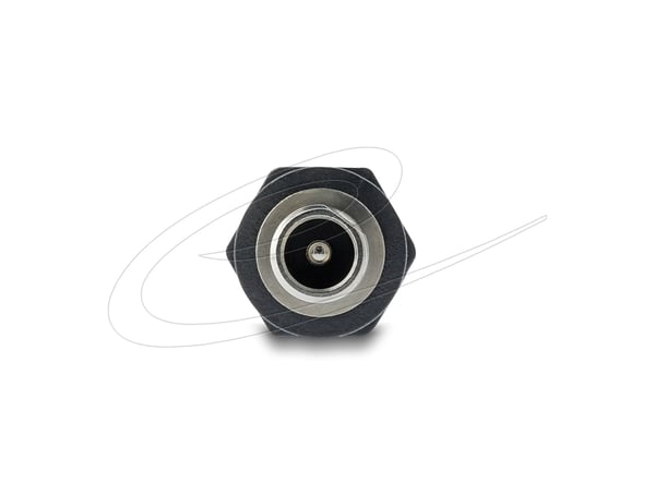 Delock ontto pistokesovitin DC 5,5 x 2,1 mm pistorasiaan, jossa on 90° kulmassa oleva kierre