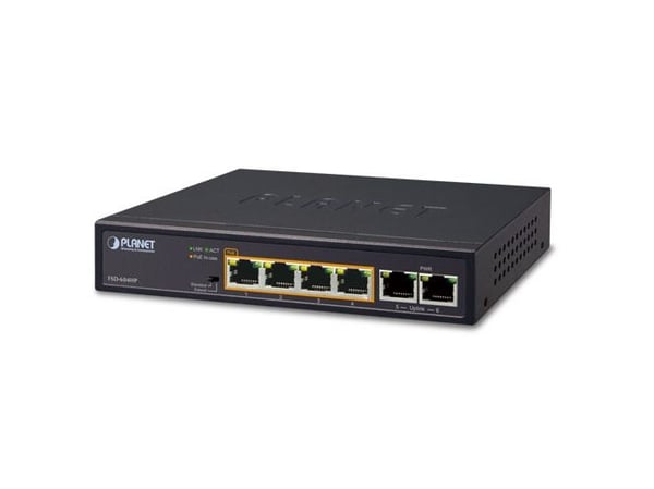 PLANET FSD-604HP, Uhåndtert, Fast Ethernet (10/100), Full tosidig, Strøm over Ethernet (PoE)