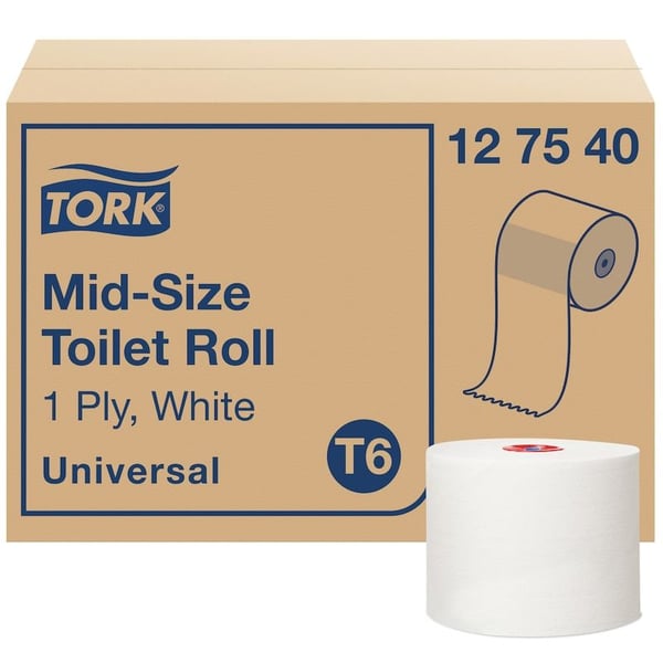 Toalettpapper Tork T6 Universal Mellanstorlek 1-lagers vitt - (27 rullar per kartong)