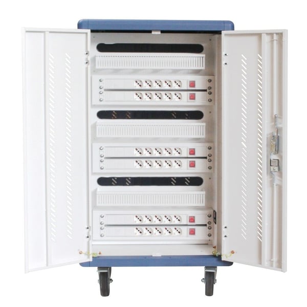 Techly I-CABINET-30DTY laddskåp 30 portar, ventilerat, vit/blå