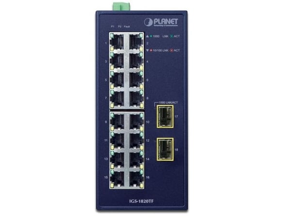 PLANET IGS-1820TF, Uhåndtert, L2, Gigabit Ethernet (10/100/1000), Full tosidig, Kan monteres på vegg
