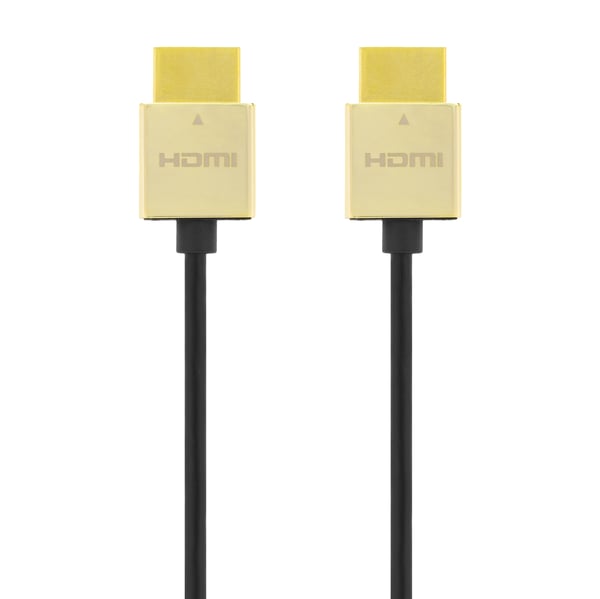 Deltaco Ultratynn høyhastighets HDMI-kabel med Ethernet, 2 m, svart/gull, 2 m, HDMI Type A (Standard), HDMI Type A (Standard), 3840 x 2160 piksler,...