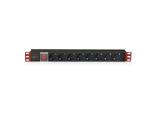 Techly I-CASE STRIP-81UD, Grunnleggende, 1U, Enkelfaset, Horisontal, Aluminium, Sort, Rød