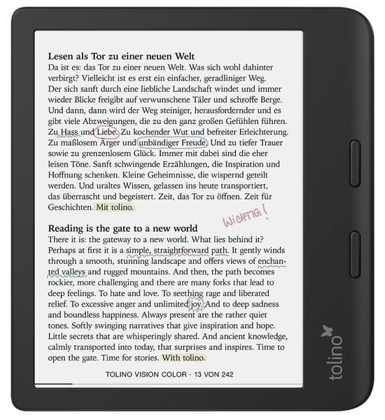 Tolino Vision Color e-kirjan lukulaite 7" E Ink Kaleido 32 GB, musta