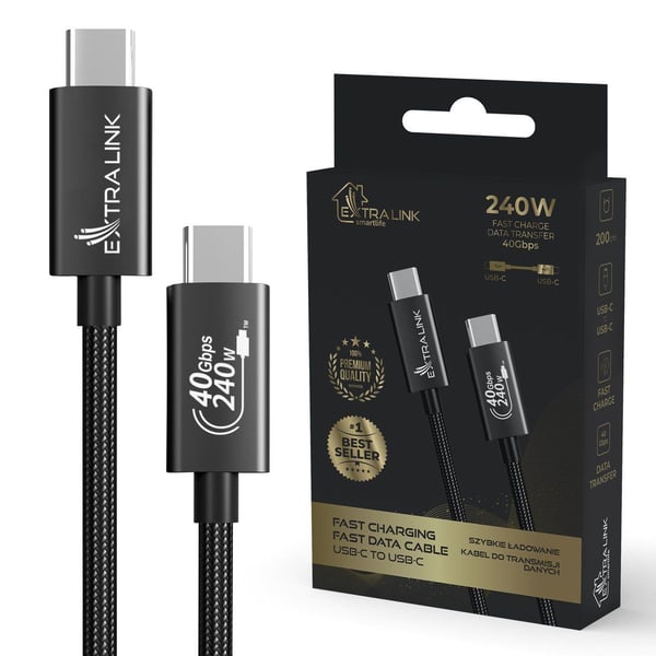 Extralink CABESL05, 2 m, USB C, USB C, USB 2.0, 40 Gbit/sek, Sort