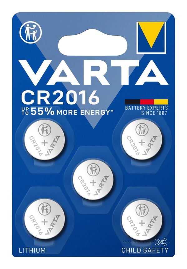 Varta 6016101415, Kertakäyttöinen akku, CR2016, Litium, 3 V, 5 kpl, 87 mAh