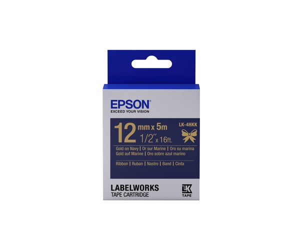 Epson LabelWorks LK-4HKK - Satin - guld på marinblå - Rulle (1,2 cm x 5 m) 1 kassett(er) bandtejp - för LabelWorks LW-1000, 300, 400, 600, 700, 900...