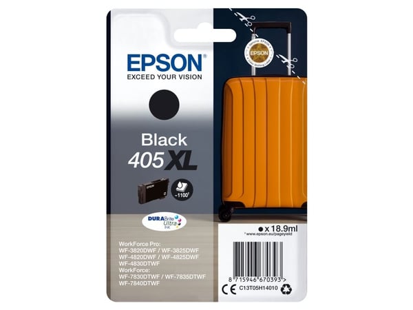 Epson Singlepack Black 405XL DURABrite Ultra Ink, High (L) Yield, Musta, Väriainepohjainen muste, 18,9 ml, 1 kpl, Kertapakkaus