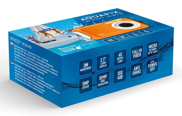 Easypix Aquapix W3027 Wave - Digitalkamera - kompakt - 5.0 MP / 30.0 MP (interpolerat) - 1080i - undervatten upp till 3 m - mörkorange