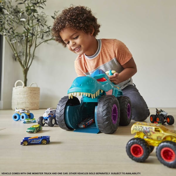 Hot Wheels Monster Trucks Car Chompin’ Mega Wrex-kjøretøy, for barn fra 3 år og oppover, Monstertruck og banesett, 4 år, AA, Plast, Metall, Flerfarget