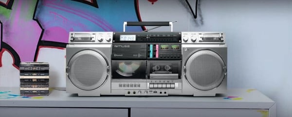 Muse M-380 GBS boombox med CD-spiller, kassett, Bluetooth, AUX, sølv
