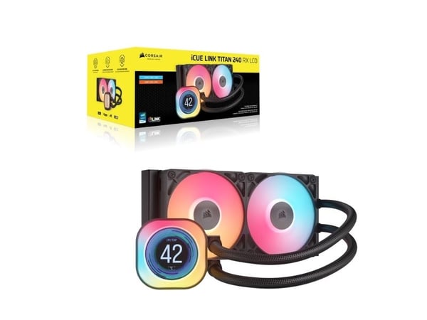 Corsair iCUE LINK TITAN 240 RX LCD, All-in-one-nesteenjäähdytin, 12 cm, 300 RPM, 2100 RPM, Musta