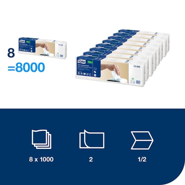 Servietter Tork N4 Xpressnap® Extra Soft Premium 2-lags hvit, 4-fold - (8 pakker x 500 stk. per kartong)
