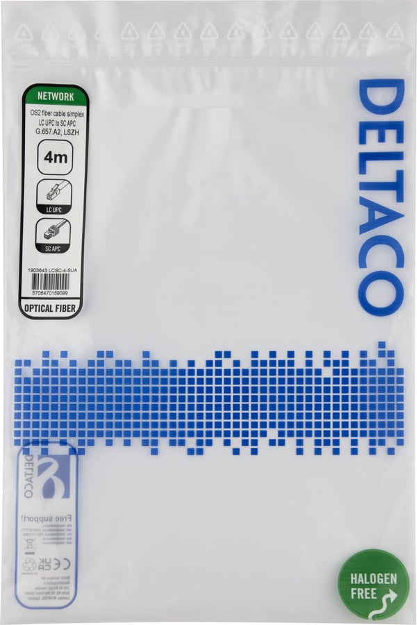 DELTACO - Nettverkskabel - LC/UPC-enkeltmodus (hann) til SC/APC-enkeltmodus (hann) - 4 m - 4 m - fiberoptisk - simpleks - G.657.A2/OS2 - halogenfri...