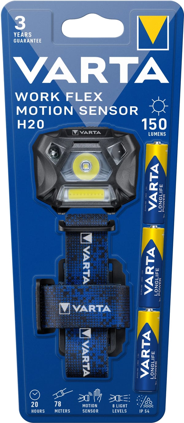 Varta Work Flex H20 - Taskulamppu päähän - LED - 8-tila - 3 W