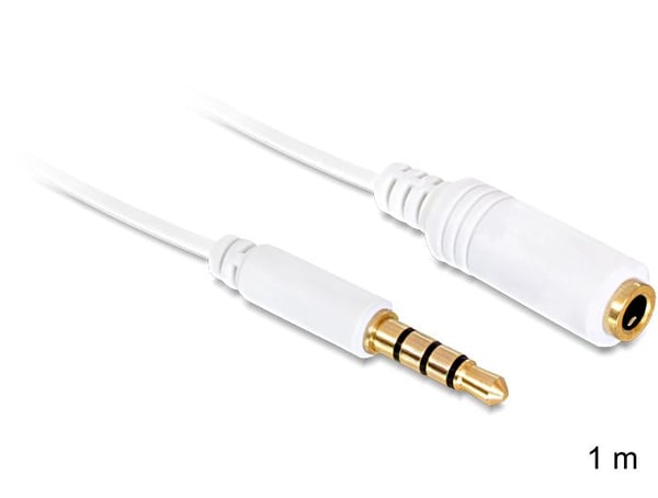 Delock - Lydkabel - mini-phone stereo 3.5 mm hann til mini-phone stereo 3.5 mm hunn - 1 m - hvit