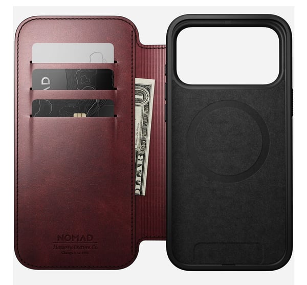 Nomad Modern Leather Folio deksel til iPhone 17 Pro Max, burgunder