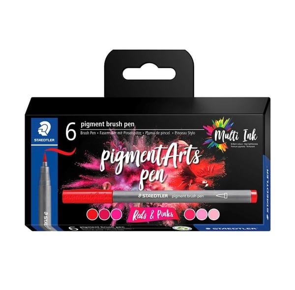Staedtler Pigment Arts Brush Pen Reds & Pinks, 6 färger, Rosa, Röd, Rund, Plast, Polypropylen (PP), Vattenbaserat bläck, Vuxna och barn