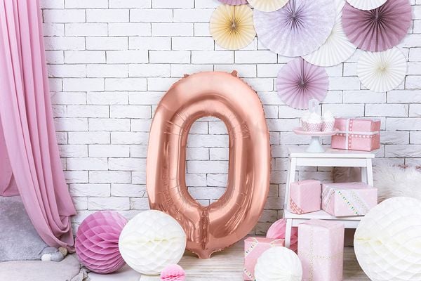PartyDeco FB1M-0-019R, Ilmapallo, Kalvo, Ruusukulta, Syntymäpäivä, Numero, Poika/tyttö