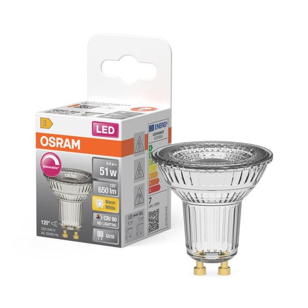 OSRAM LED SUPERSTAR - LED-pære for søkelys - form: PAR16 - GU10 - 6.9 W (ekvivalent 51 W) - klasse E - varmt hvitt lys - 2700 K