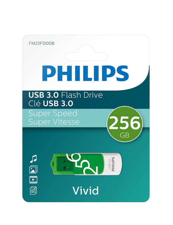Philips FM25FD00B/00, 256 GB, USB Type-A, 3.2 Gen 1 (3.1 Gen 1), Svivel, 8 g, Grønn, Hvit