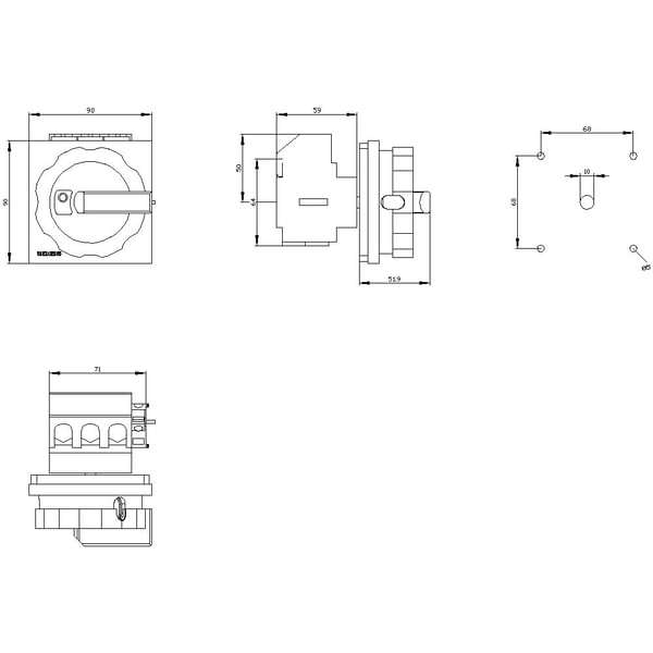 Lastbrytarkontakt röd/gul 3-pol 35 mm² 63 A 1 x slutkontakt, 1 x brytkontakt 690 V/AC Siemens 3LD25041TP53