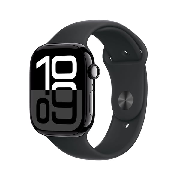 Apple Watch Series 10 (GPS + Cellular) - 46 mm - jet black aluminium - smart klocka med sportband - fluoroelastomer - svart - bandstorlek: S/M - 64...