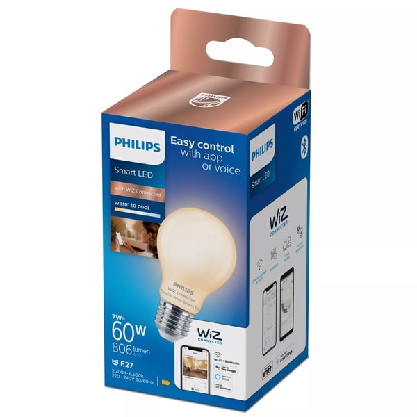 Philips Smart LED - LED-glödlampa - form: A60 - glaserad finish - E27 - 7 W (motsvarande 60 W) - klass E - varmt till kallt vitt ljus - 2700-6500 K