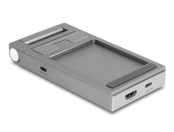 Delock dokkingstasjon for nettbrett og bærbar PC 4K med integrert holder - HDMI/USB/Hub/SD/Micro SD/PD 3.0 - sammenleggbar