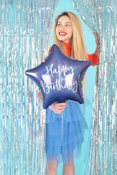 PartyDeco FB93-074-KARTON, Marineblå, Star, Folie, Bursdag, Engelsk, 40 cm