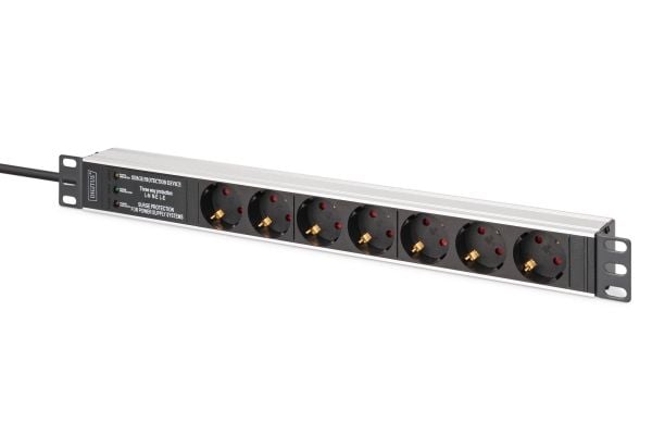 Digitus DN-95441, 1U, Horisontal/vertikal, Syntetisk ABS, Aluminium, Sort, Sølv, Sort, 7 AC stikkontakt(er)