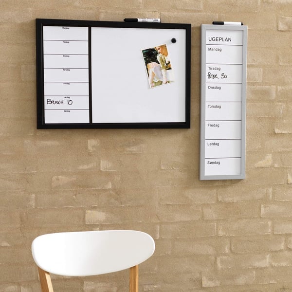 Magnetisk NAGA ugetavle whiteboard 60x40 cm hvid - dansk tekst