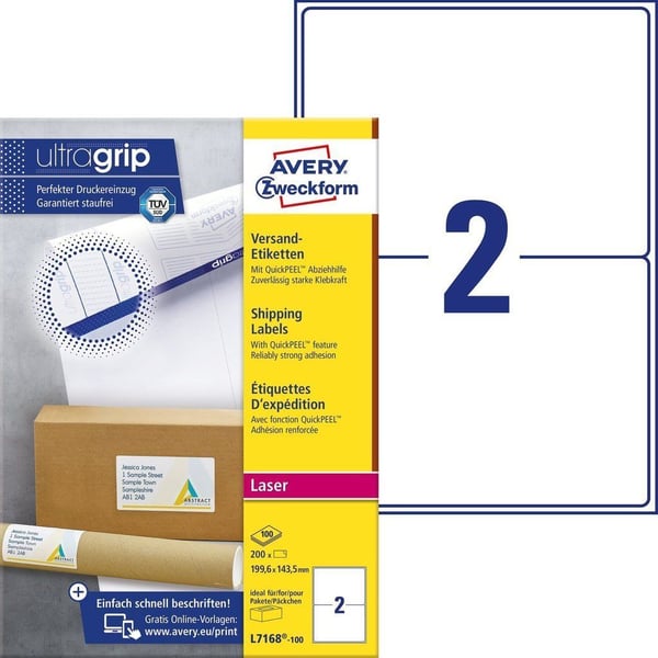 Avery - Hvit - 199.6 x 143.5 mm 200 etikett(er) (100 ark x 2) adresselapper