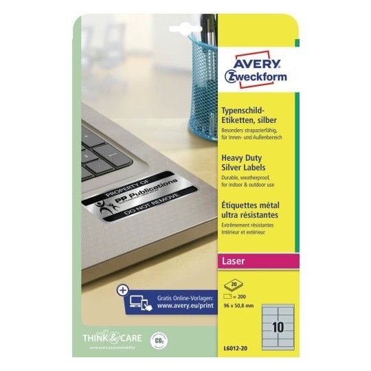 Avery Heavy Duty Laser Labels - Polyester - sølv - 50.8 x 96 mm 200 stk (20 ark x 10) merkelapper