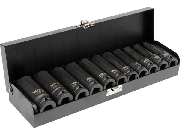 YATO YT-1054 krafthylssats 1/2", lång sexkant, 10-24 mm, 11 delar