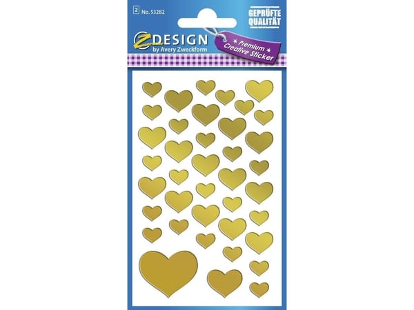 Etiketter Z-Design Guldhjerter - med 39 stk.