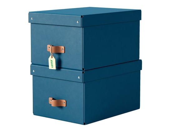 Leitz Puro oppbevaringsboks med lokk, medium, 17L, 100 % resirkulert kartong, pakke med 2, Blå, Kartong, 17 l, 270 mm, 370 mm, 200 mm