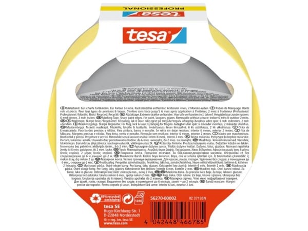 TESA 56270, Maalarin teippi, Paperi, Keltainen, Tasainen, 150 päivää, 25 m