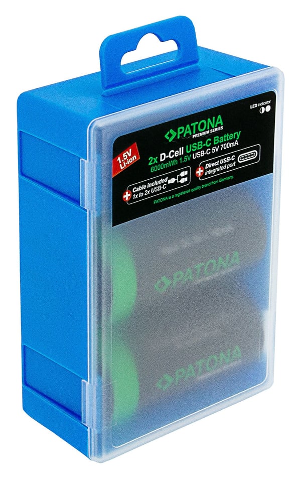 PATONA LR20 Mono D, Oppladbart batteri, LR20, Lithium, 2 stykker, 700 mAh, 61,3 mm