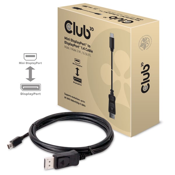 Club 3D - DisplayPort-kabel - DisplayPort (hann) til Mini DisplayPort (hann) - 2 m - låst