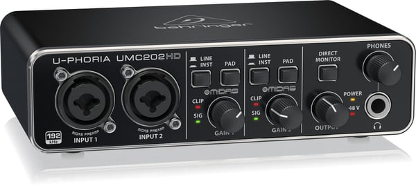 Behringer UMC202HD -liitäntä äänen tallennukseen