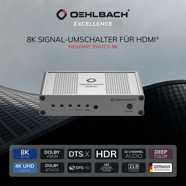OEHLBACH D1C6049, HDMI, metalli, hopea, 120 Hz, 7680 x 4320 pikseliä, 5.1 kanavaa