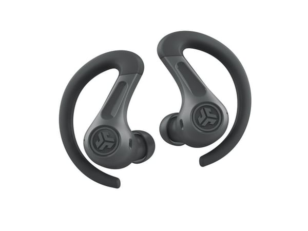 JLab JBuds Sport 4 - True wireless-hodetelefoner med mikrofon - i øret - over-øret-montering - Bluetooth - aktiv støydemping - grafitt