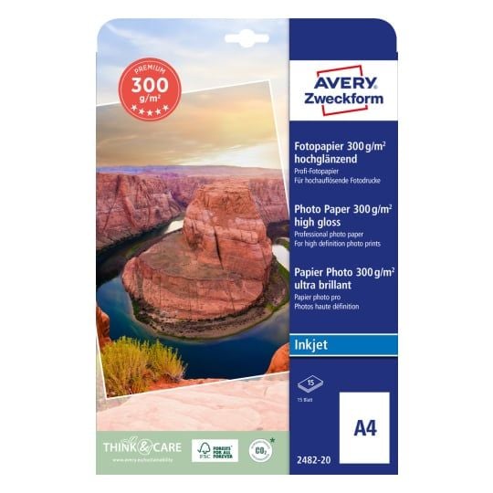 Fotopapir Avery Premium Inkjet glanset - hvitt - A4 (210 x 297 mm) - 300 g/m² - 15 ark