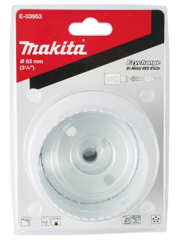 Makita E-03953, Yksi, Pora, Terästä, Alumiini, Muovi, Puu, Ruostumaton teräs, Valkoinen, Kaksoismetalli, 4,4 cm