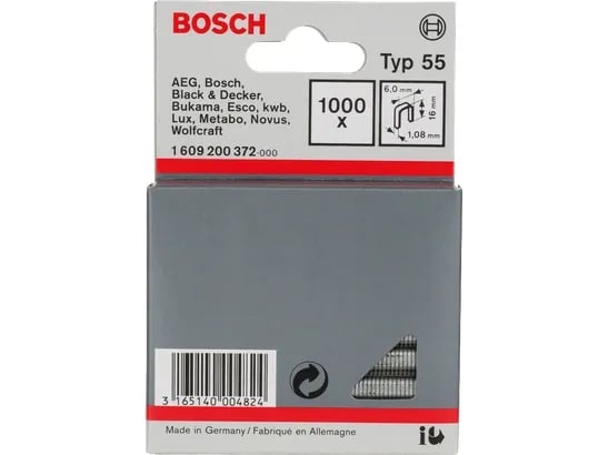 Bosch 1609200372 Type 55 smalryggsklammer 6 x 1,08 x 16 mm, 1000 st.