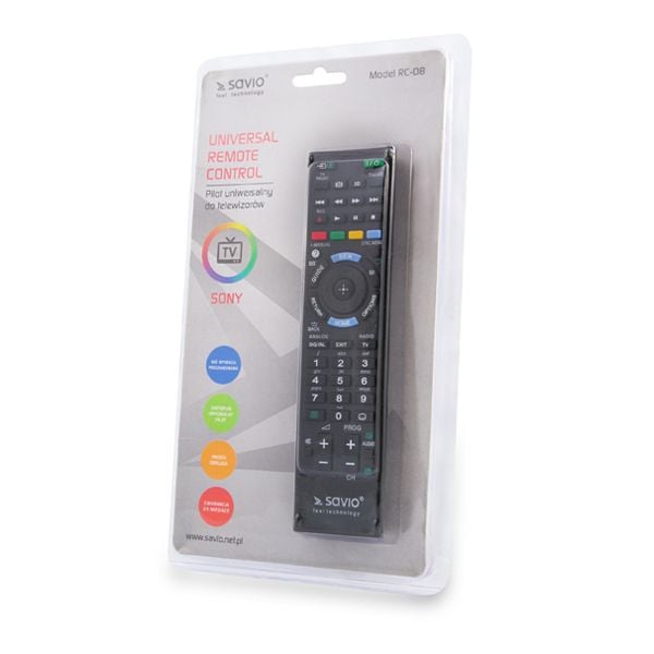SAVIO RC-08 - Universell fjärrkontroll - infraröd - svart - för Sony KDL-32W655, 40W905, 42W654, 42W655, 42W656, 42W807, 46W905, 47W807, 50W656, 50...
