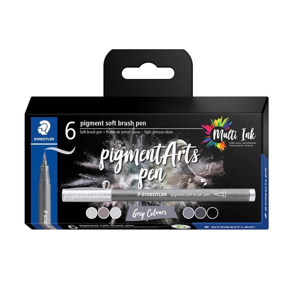 STAEDTLER 372 - Penset med penselspets - permanent - varmgrå medium, warm gray light, cool grå medium, cool gray light, cool gray dark, nattsvart -...