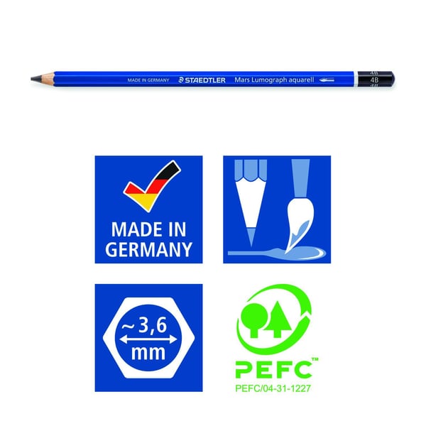 STAEDTLER Mars Lumograph 100A - Vannfargeblyant - grafitt - 4B, 6B, 8B - 3.6 mm (en pakke 3)