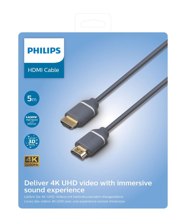 Philips SWV5650G - Hög hastighet - HDMI-kabel med Ethernet - HDMI hane till HDMI hane - 5 m - 4K60Hz stöd, upp till 18 Gbps dataöverföringshastighe...